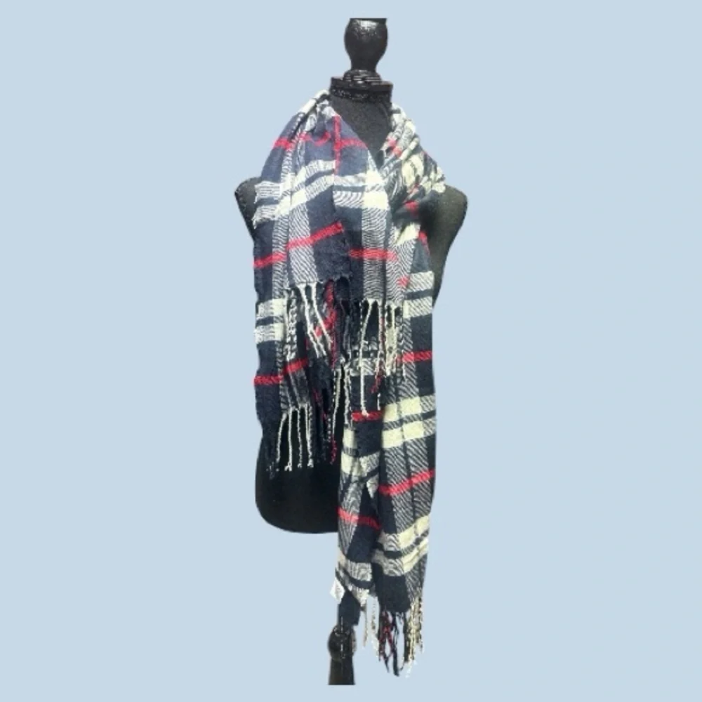 J. Crew Tartan Fringe Scarf - Navy, Red, Cream